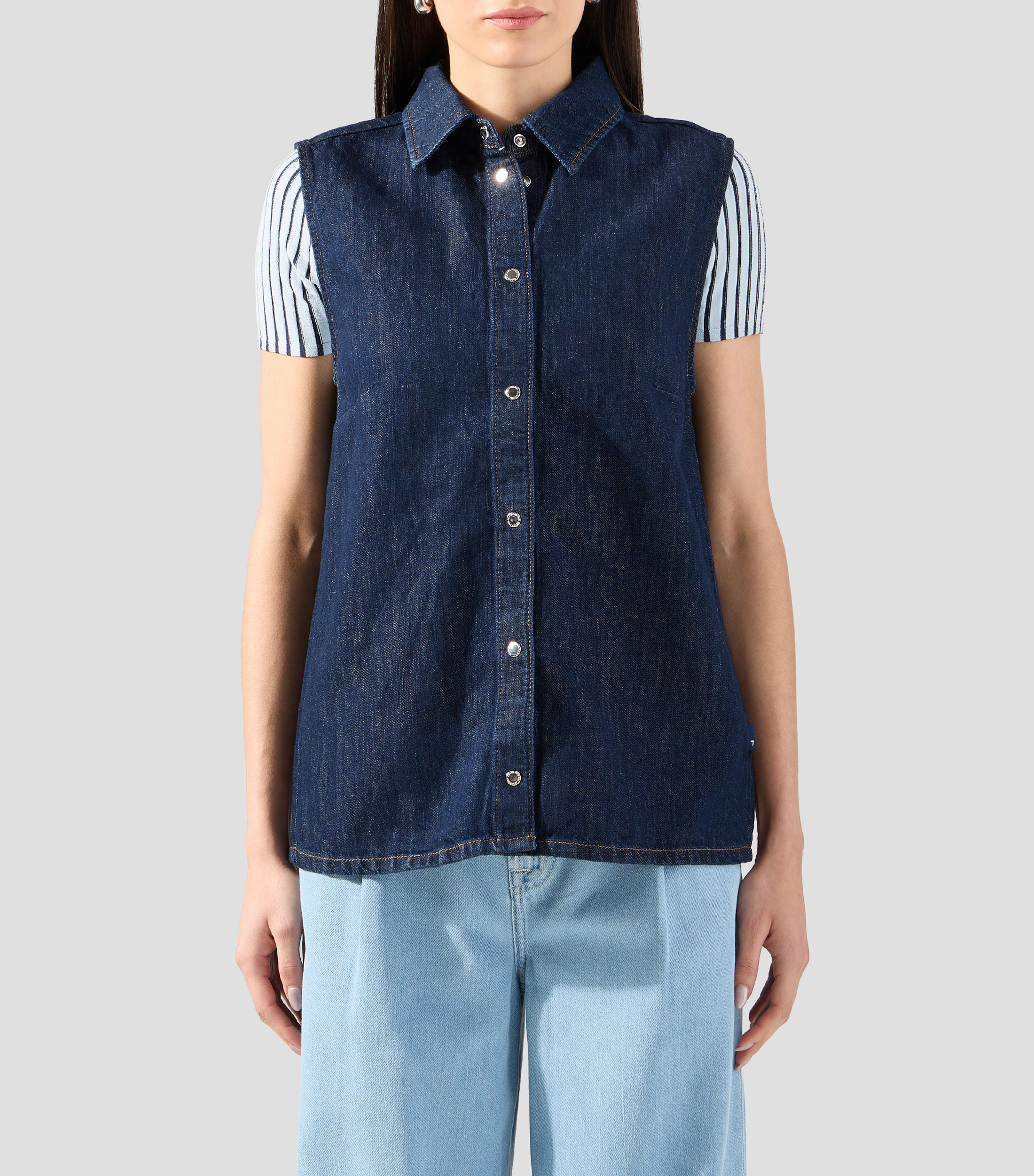 Blusa de mezclilla sólida sin mangas Mujer